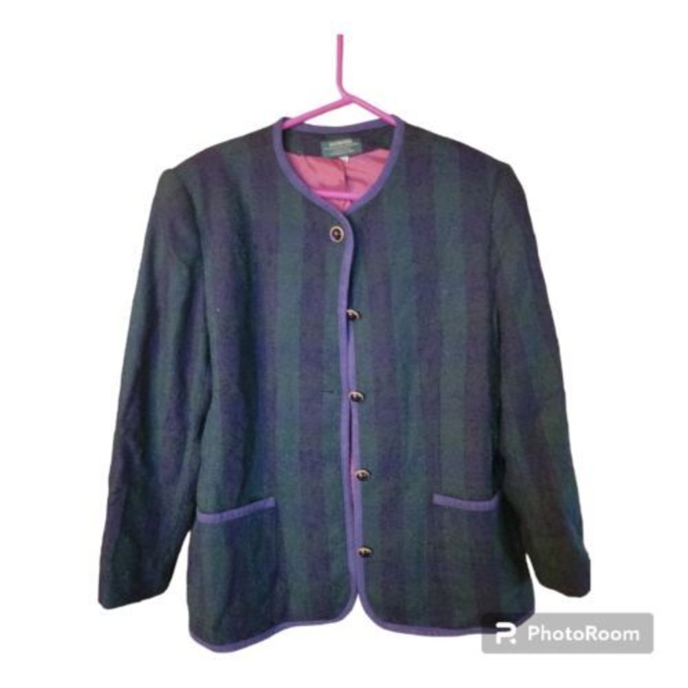 VINTAGE Austin Reed Womens Blazer Jacket Plaid Sz 16‎ PLUS WOOL USA MADE